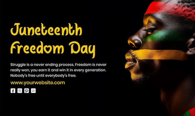 PSD juneteenth freedom day african mans side profile view with coloring his face on black background