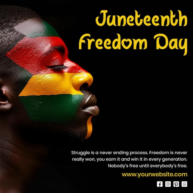 PSD juneteenth freedom day african mans side profile view with coloring his face on black background