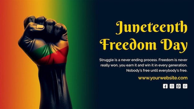 PSD juneteenth freedom day concept fist up scene with african american flag on black background