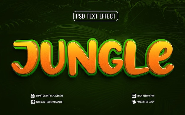 PSD jungle 3d text effect with a green background