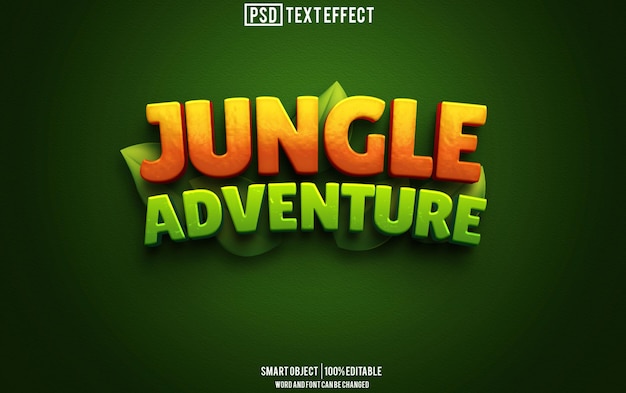 PSD jungle adventure text effect font editable typography 3d text