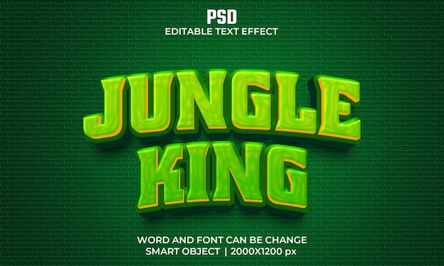 Jungle king 3d editable text effect Premium Psd with background