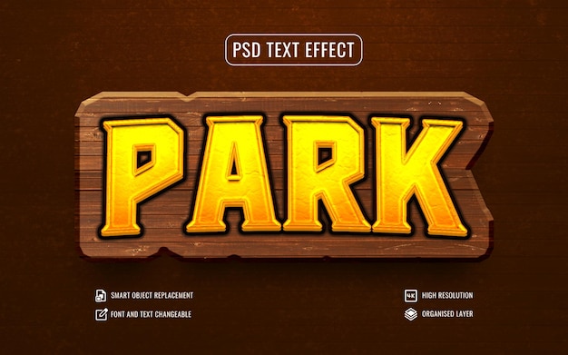 jungle park text effect with wooden texture