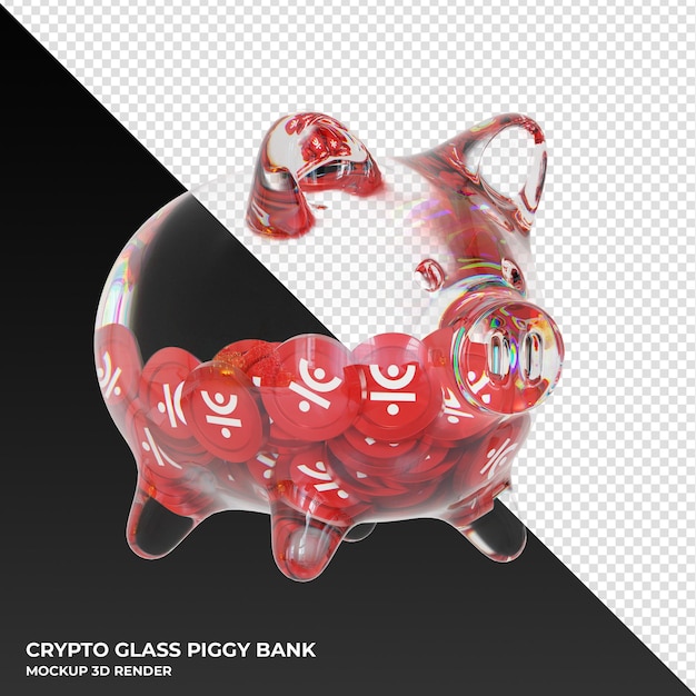 JUST JST glass piggy bank with crypto coins 3d illustration