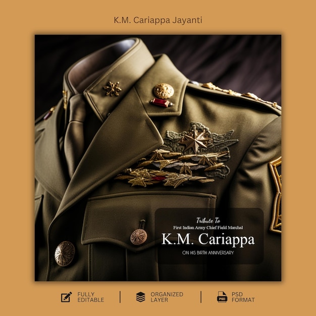 K M Cariappa Jayanti social media graphic design template