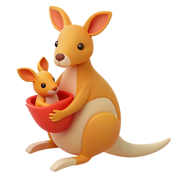 PSD a kangaroo and a baby are holding a bucket of food