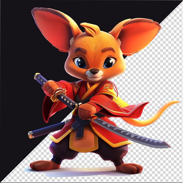 PSD kangaroo samurai cartoon illustration with katana sword samurai kangaroo warrior cartoon