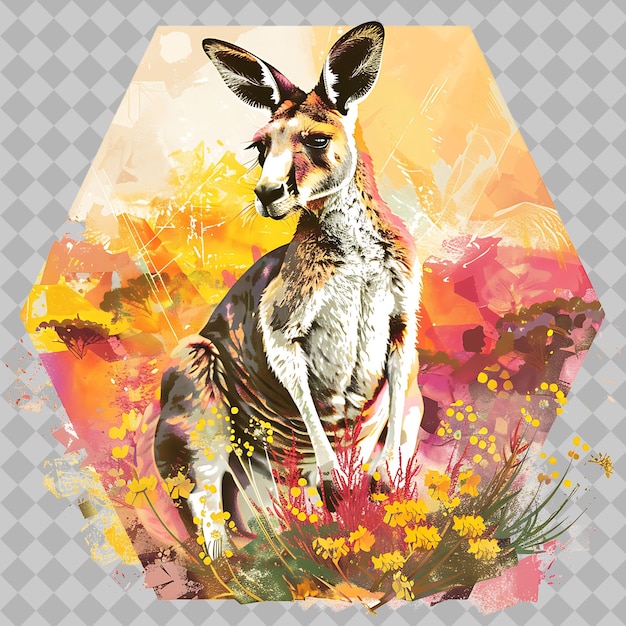 PSD a kangaroo with flowers in the background and a picture of a kangaroo