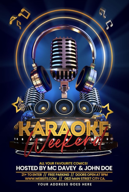 Karaoke Weekend Party Or Podcast Show Flyer Template