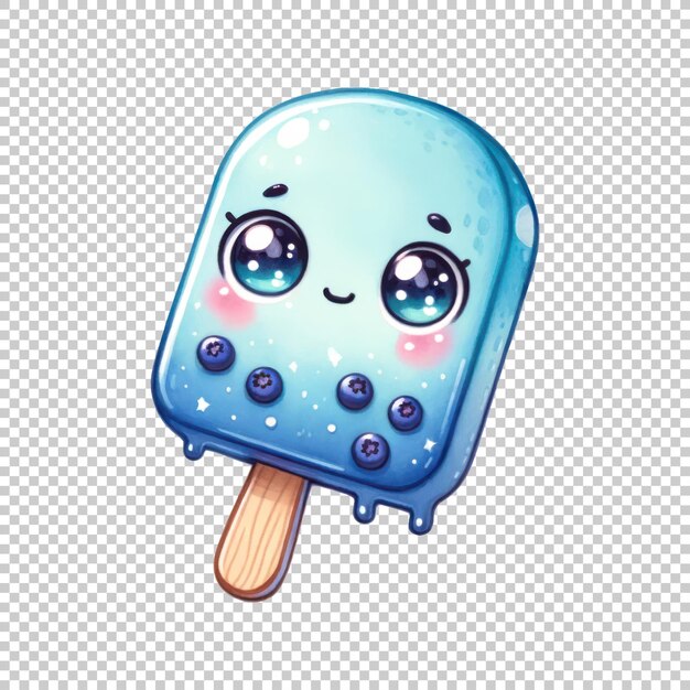 PSD kawaii blueberry popsicle isolated on transparent background