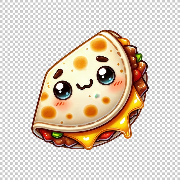 PSD kawaii quesadilla with cheese and vegetables isolated on transparent background