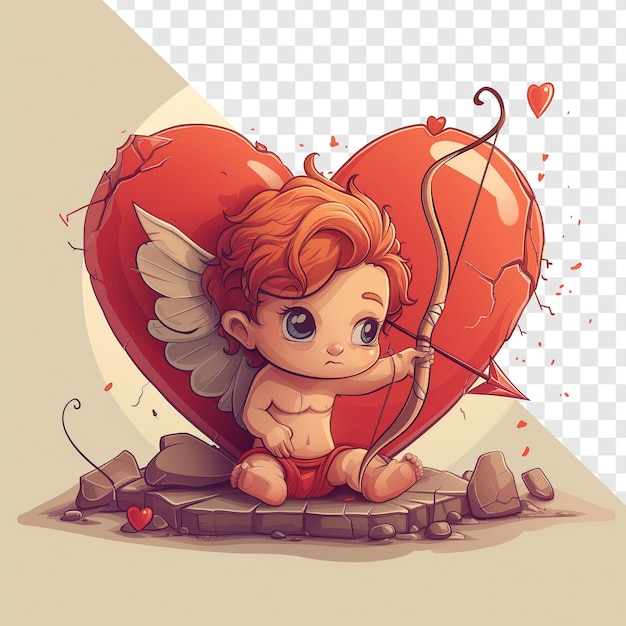 Kawaii Style Baby Cupid with Broken Heart Illustration