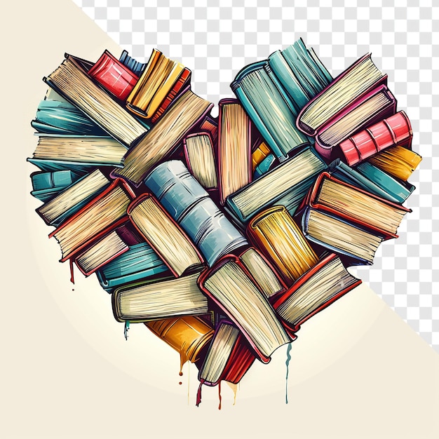 PSD kawaii style heart made of books clip art