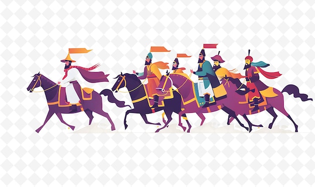 Kazakh Characters Participating in a Horse Race Design Is en Illustration Cutural Landscape View