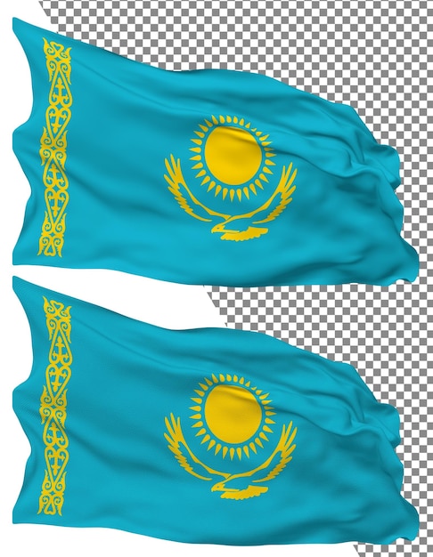 Kazakhstan flag wave isolated plain bump texture transparent background 3d rendering