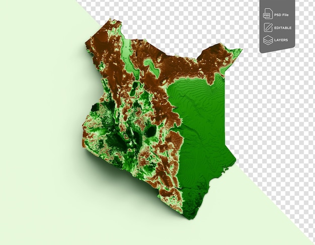 Kenya Topographic Map 3d Realistic Map Color On Pastel Green Background 3d Illustration