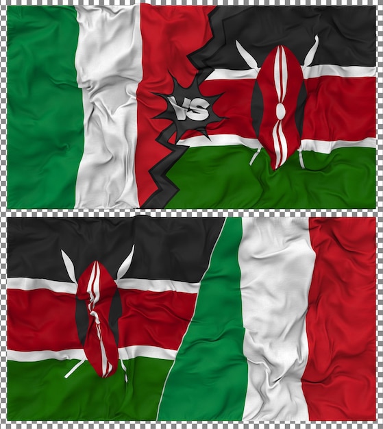 PSD kenya vs italy half combined flag cloth bump texture 3d rendering