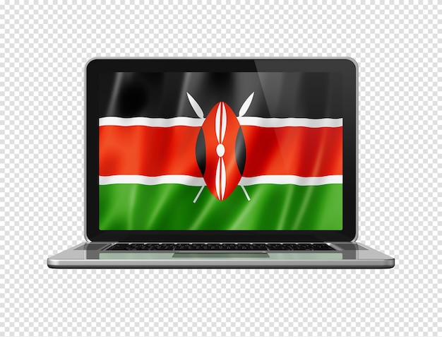 Kenyan flag on laptop screen isolated on white 3D illustration