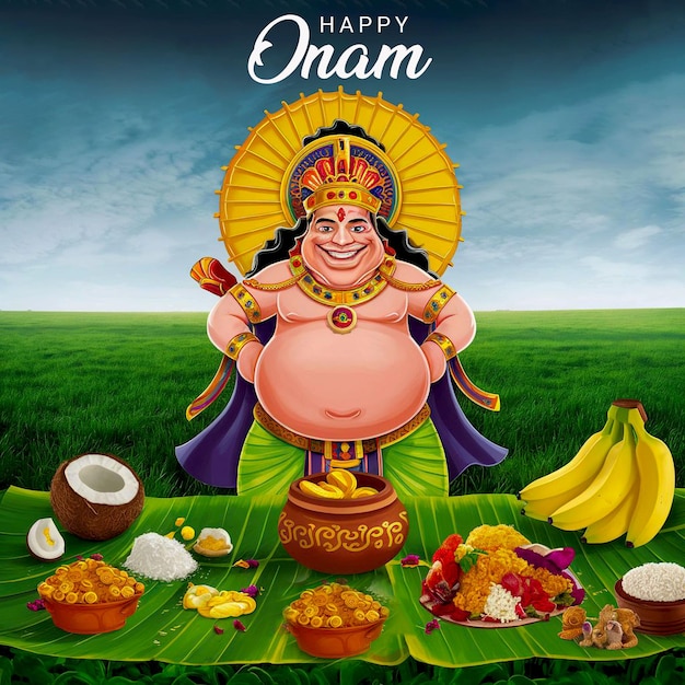 Kerala fesival happy onam greetings template design by ai