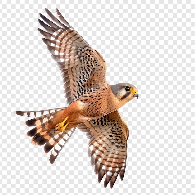 Kestrel bird fly full body isolate on transparency background SPD