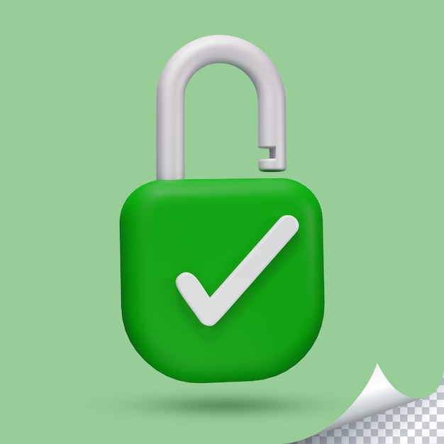 Key lock with check mark 3D icon Security Concept