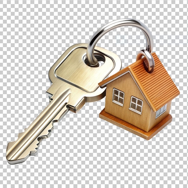 a key with house keychain on transparent background