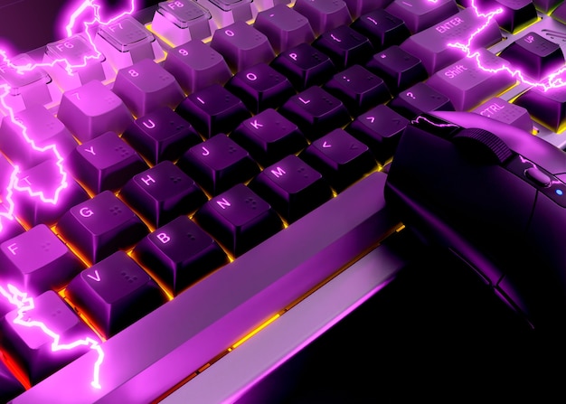 PSD keyboard buttons mock-up with neon electricity bolt