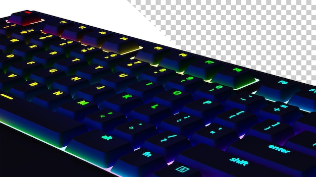 PSD keyboard closeup 3d rendering gaming keyboard with rgb backlight