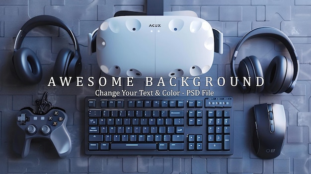 PSD keyboard mouse gamepad virtual reality headset and headphones