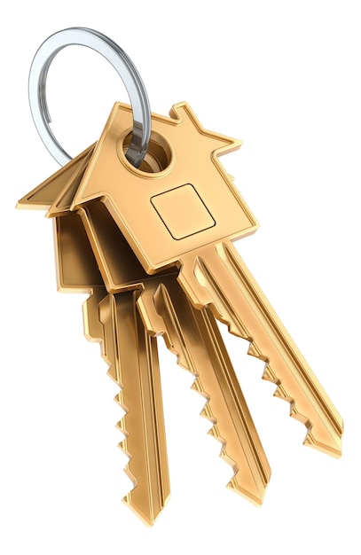 PSD keys from house on a keyring 3d rendering isolated on transparent background