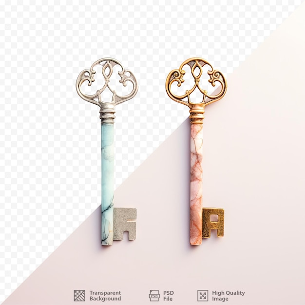 Keys on transparent background marble background