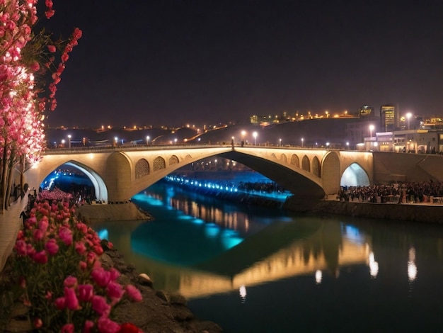 PSD the khaju bridge at night during nowruz iranian new year