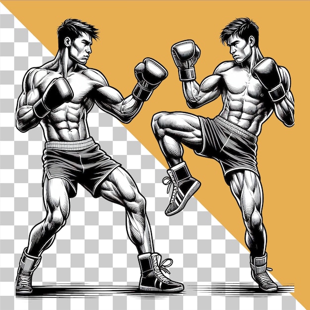 kickboxing outline illustrations