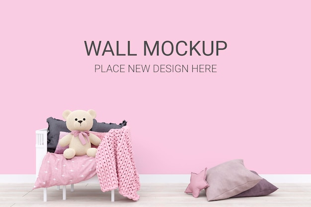 Kid bedroom wall mockup 3d rendering illustration