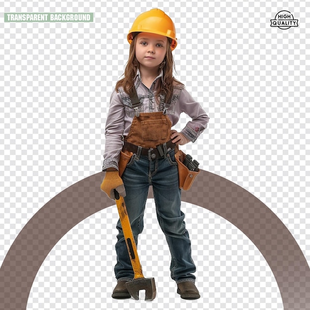 Kid Construction Worker with Crossed Arms on Transparent Background