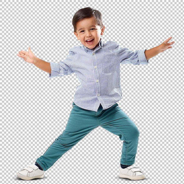 A kid dancing with joy transparent background