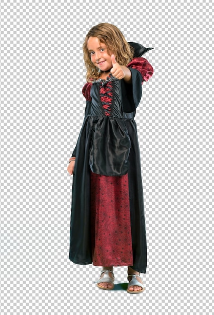 PSD kid dressed as a vampire at halloween holidays giving a thumbs up gesture and smiling