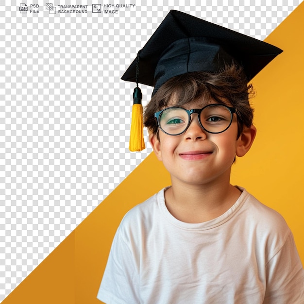 Kid in graduation cap portrait on transparent background