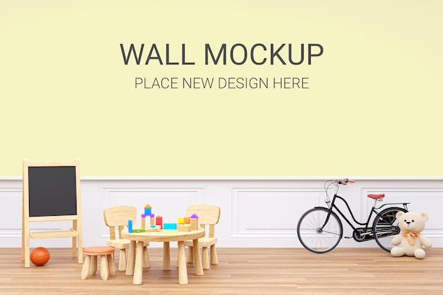 Kid playroom wall mockup 3d rendering illustration