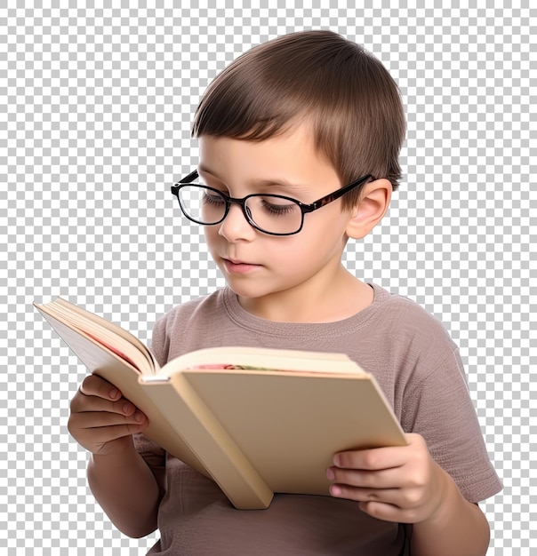 Kid Reading Book Isolated on Transparent Background