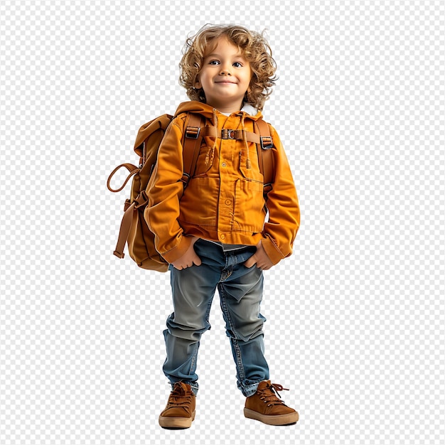 Kid student with backpack on isolated transparent background