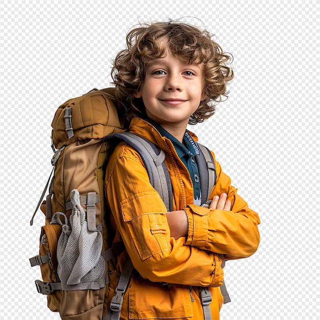 Kid student with backpack on isolated transparent background