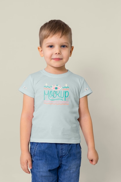 Kid wearing tshirt mockup design