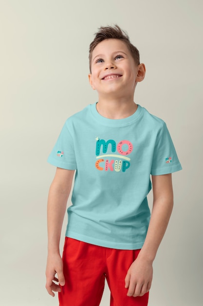 Kid wearing tshirt mockup design