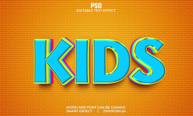 Kids 3d editable text effect Premium Psd with background