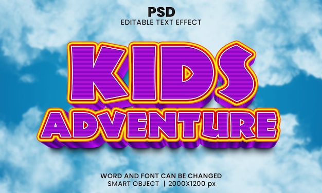 Kids adventure 3d editable text effect Premium Psd with background