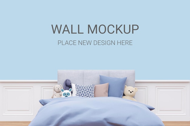 Kids bedroom customizable wall mockup 3d rendered illustration