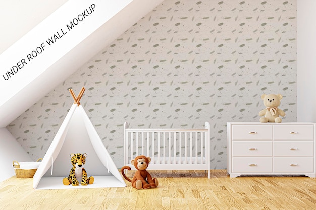 Kids bedroom with wall mockup 3d rendered illustration