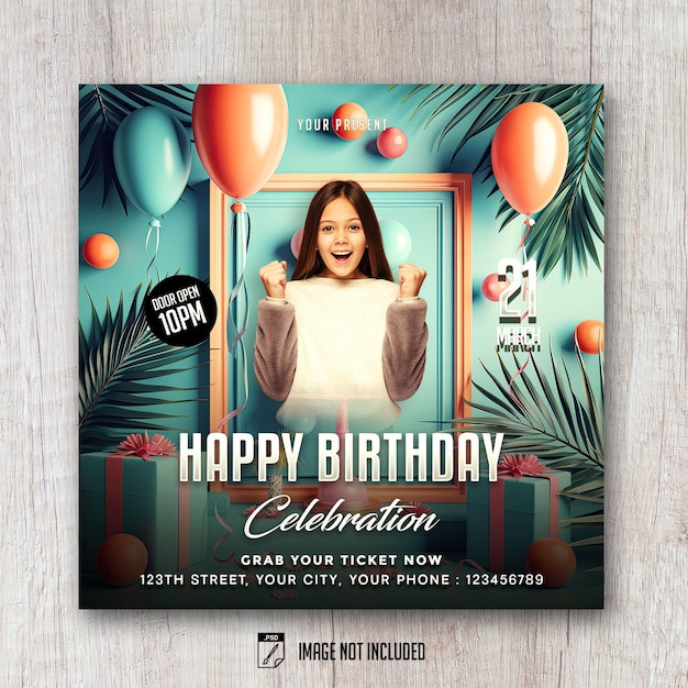 kids birthday party invitation flyer social media with tropical style