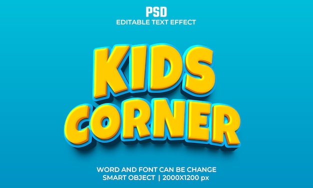 Kids corner 3d editable text effect Premium Psd with background